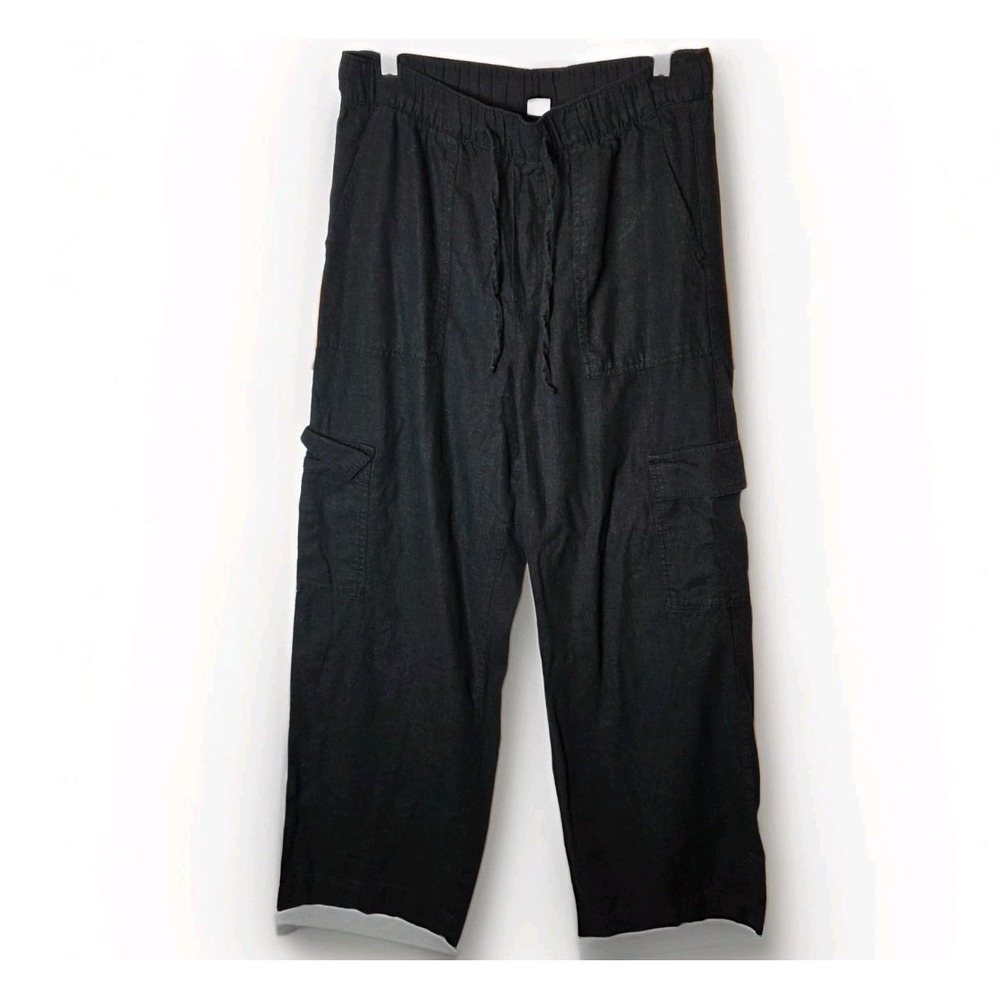 Gap Linen Blend Pants Womens Medium Black Wide Leg Lounge Cargo Pants